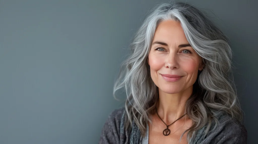 Woman-with-beautiful-Grey-Hair-helped-by-Panache-Hair-Salon-in-Meridian-Idaho-hair-dye-color-treatments