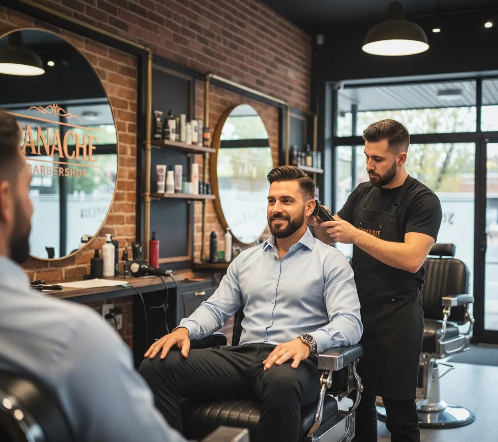 luxury-modern-barbering-services-Panache-Hair-Salon-for-men-beard-trim-shave-haircut-hot-steam-facial-nose-wax-ear-wax-shoe-shine-full-service-barber-shop-in-Meridian-Idaho