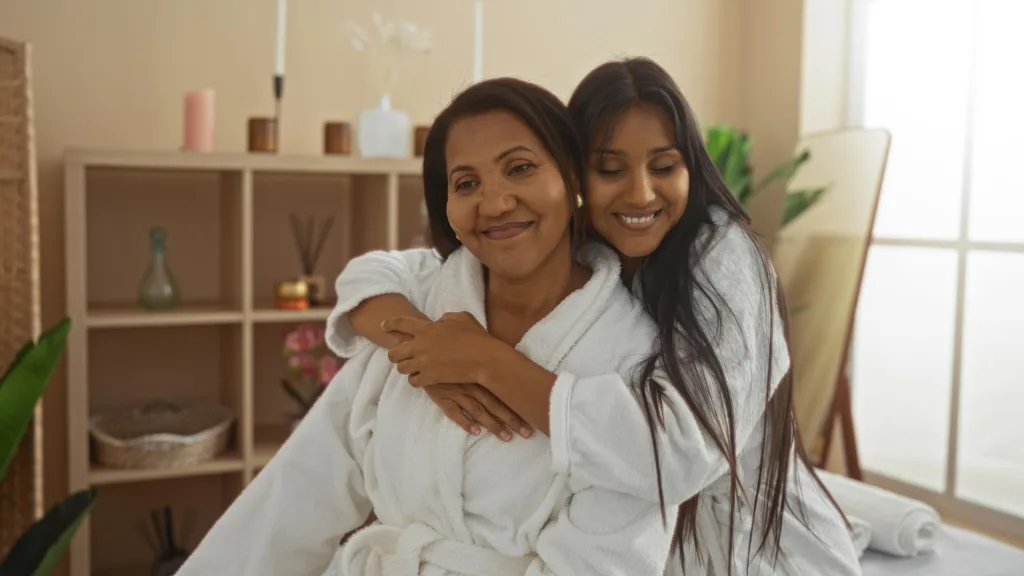 A young girl and her mom, enjoying the ultimate Mother's Day experience at Panache Day Spa just outside of Boise on Eagle Road, in Meridian. Give the gift that makes your mom feel relaxed, refreshed, and rejuvenated! 