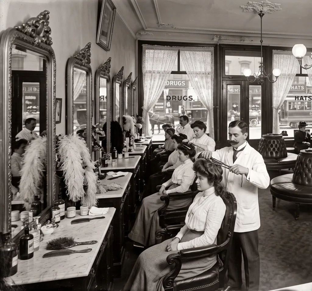 An early beauty salon in the 1900s. See how far American hair styling has come as we celebrate America 250 at Panache Hair Studio & Day Spa in the Boise metro area, and Meridian, Idaho.