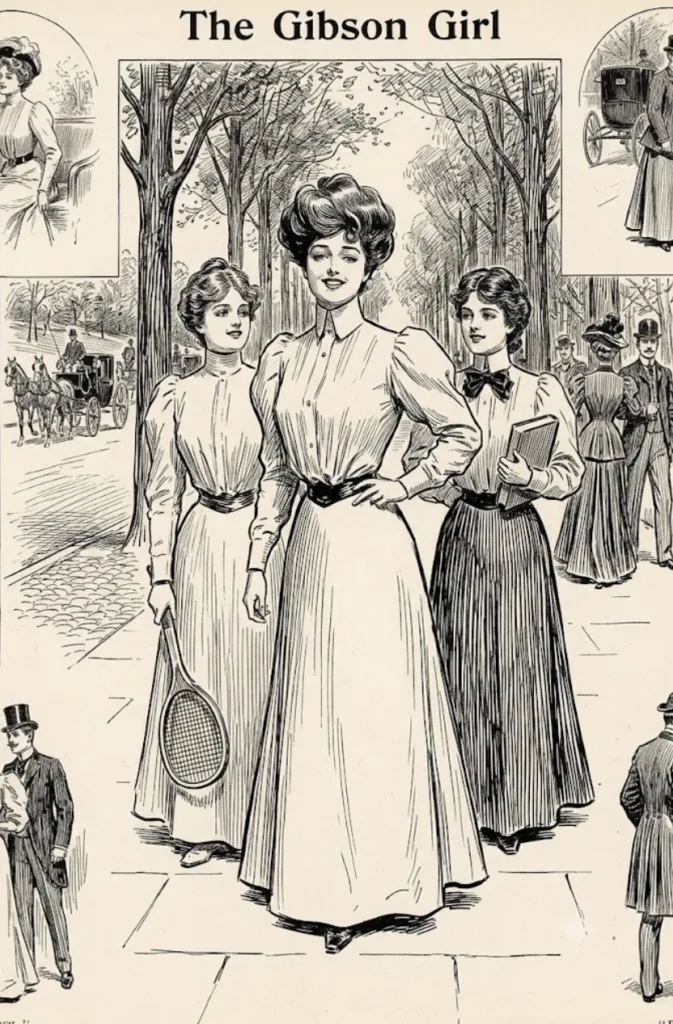 The Gibson Girl, an early 1900's American beauty icon, as drawn by Charles Dana Gibson.
